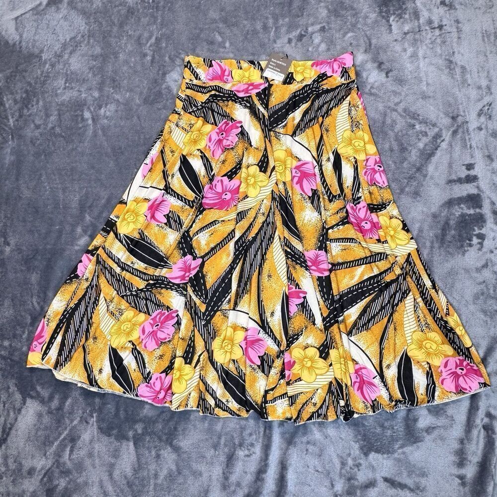 Emily Stacy Sz L Floral Elastic Waist Skirt Polyester Pull On Colorful A-Line - Picture 2 of 8
